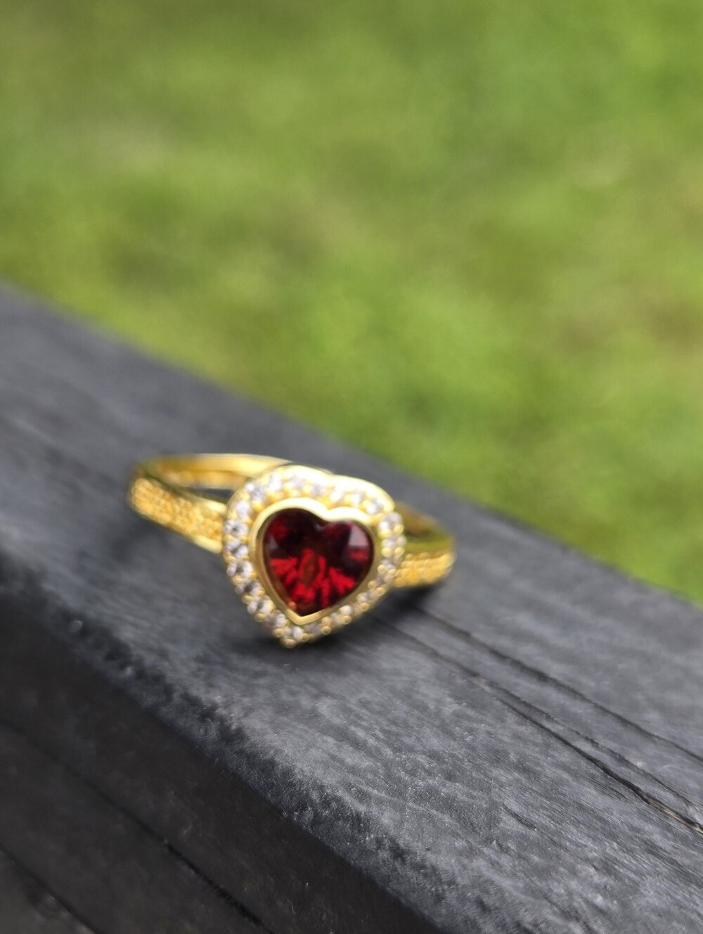 Red Heart Halo Statement Ring